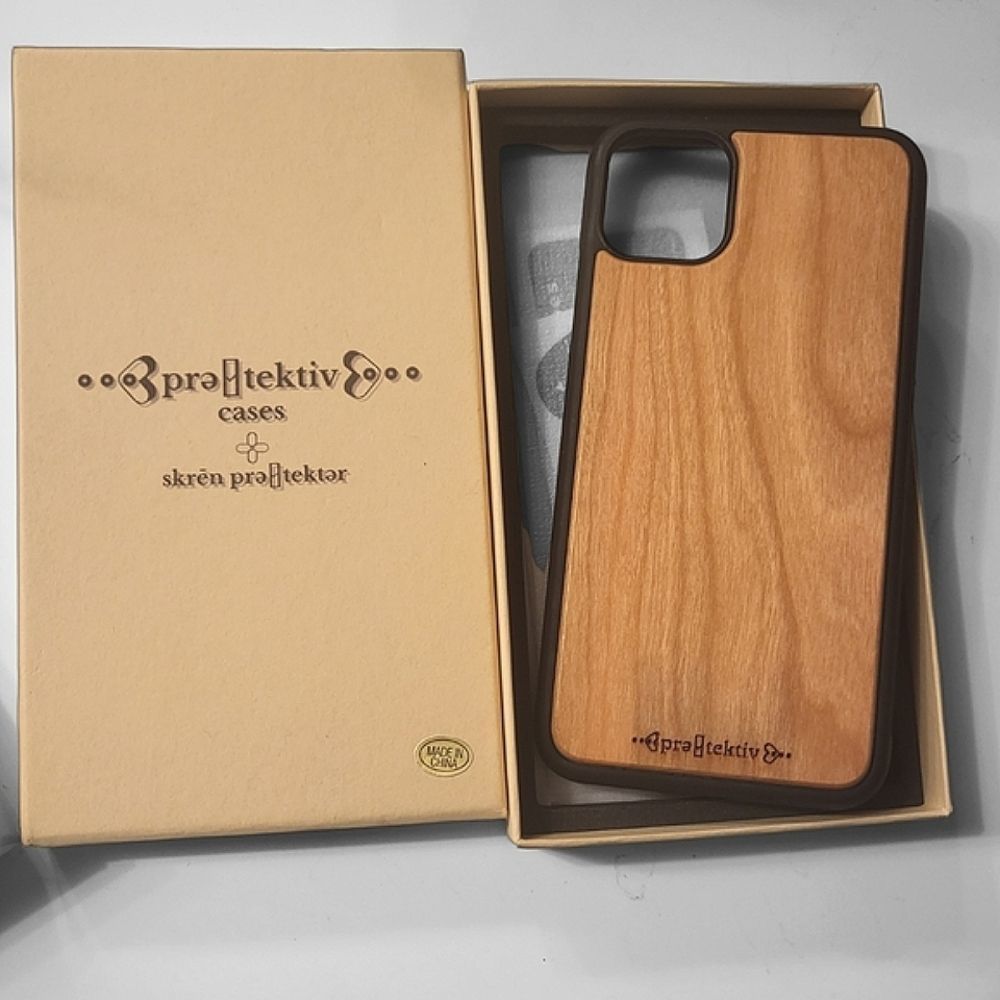 Protektiv Apple iPhone 11 Pro Max Cherry Wood Case w/ Glass Screen Protector
